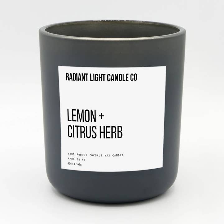 Lemon + Citrus Herb Scented 12oz Summer Candle for wholesale by Radiant Light Inc