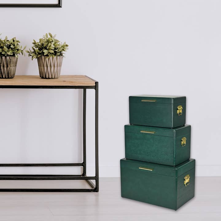 Cheungs Home Decor - Wholesale Trunk - Sable Set of 3 Trunks with Gold Handles15