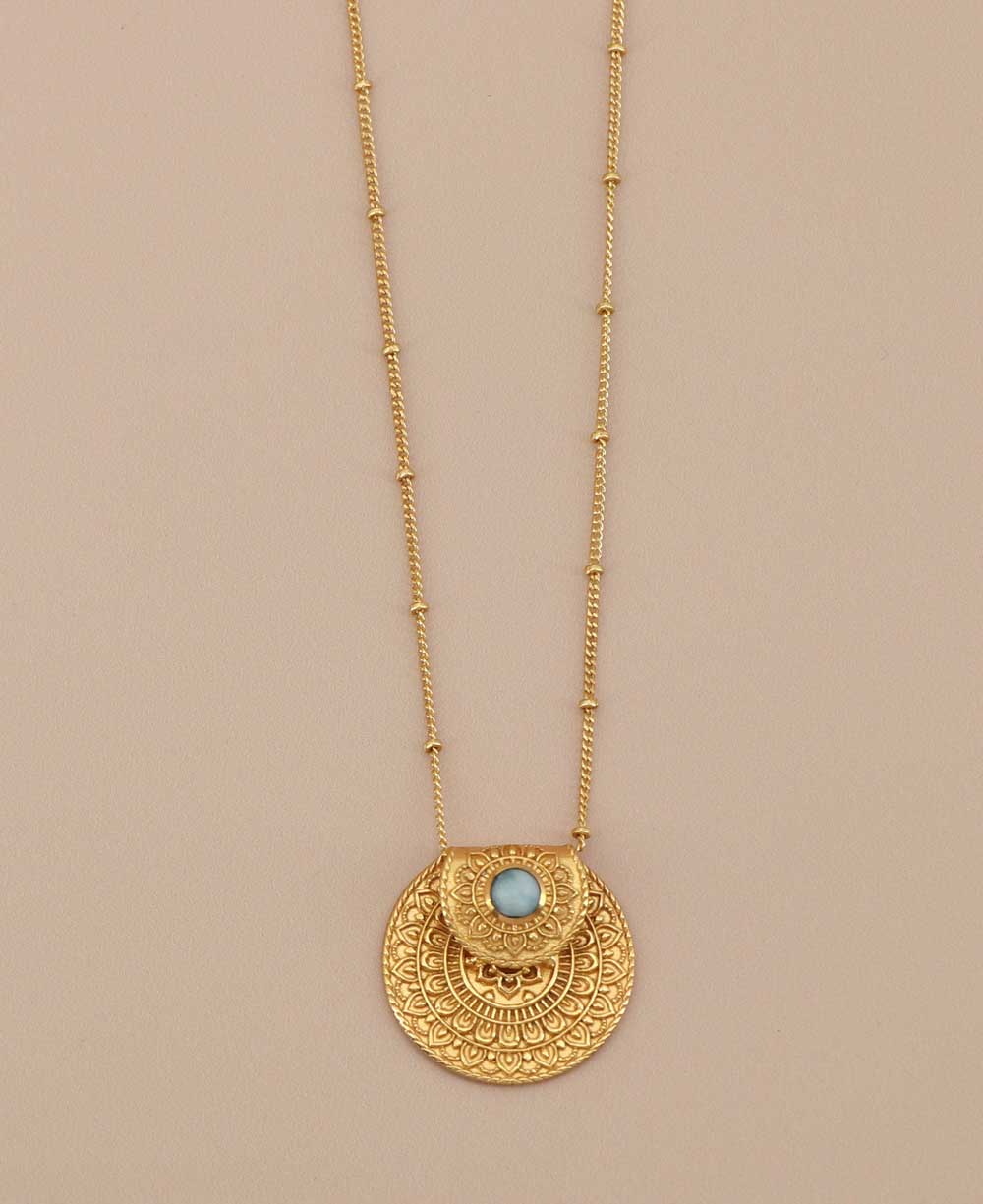 Culture Spot - Wholesale Pendant/Charm Necklace - Inspirational Gold Plated Mandala Necklace with Larimar Stone1