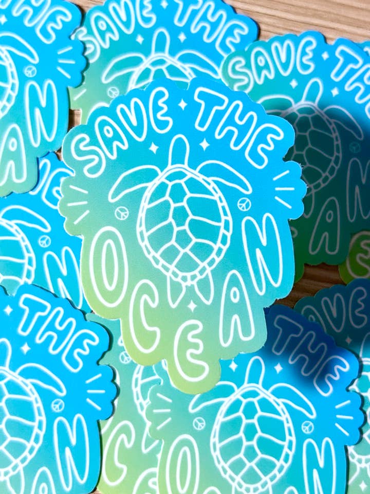 Save the ocean turtle sticker / aquarium / beach shop for wholesale by Christina iDesigns