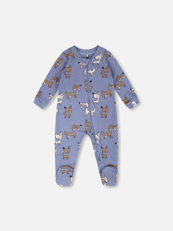 Organisch Katoenen Baby-Eendelig Pyjama Blauw Hondenprint voor wholesale door Deux par Deux