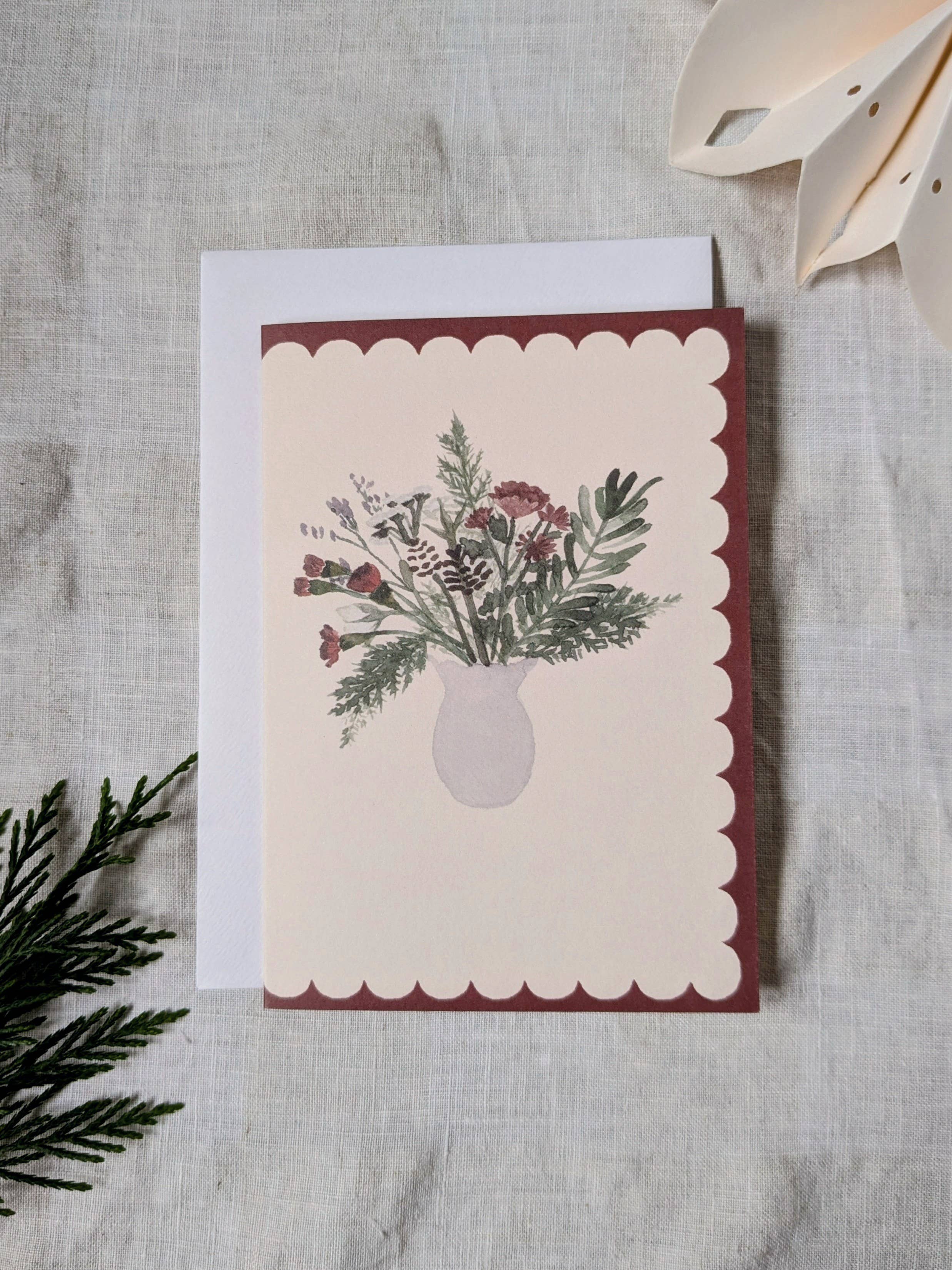 The Hidden Pearl Studio – wholesale Christmas card – 'Christmas Bouquet' Scallop Edge Christmas Card 0