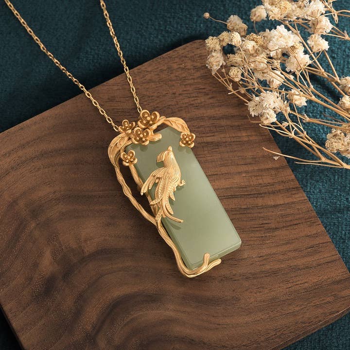 Bright MacMing - Wholesale Pendant/Charm Necklace - Gold Singing Bird Jade Necklace2
