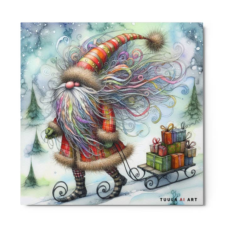 Festliche Gnom-Metallkunst-Druck 12" x 12" für den Großhandel von Art by Tuula