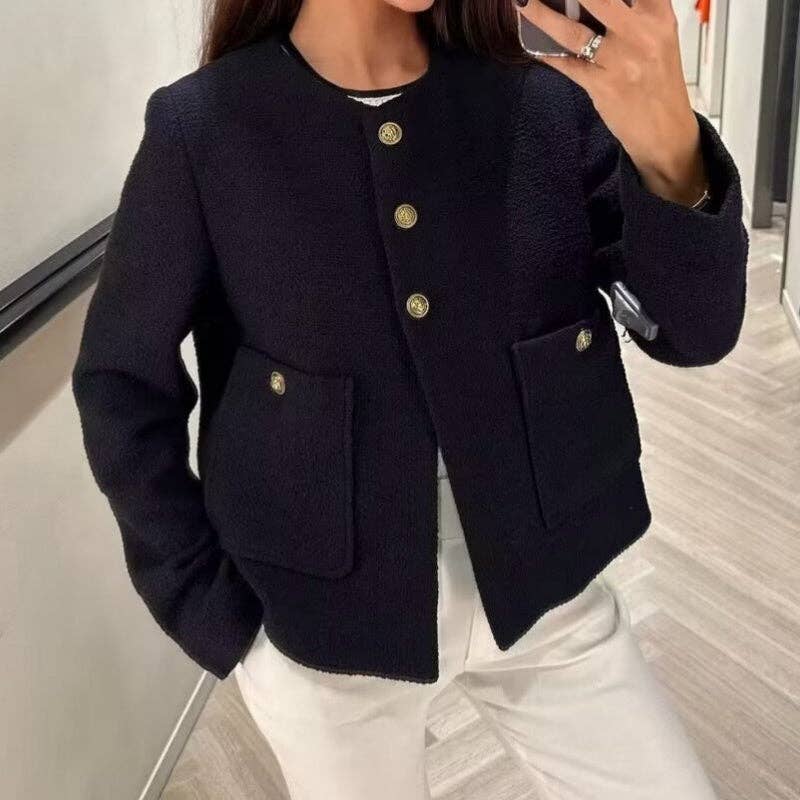 AZSHOP Trading LLC - Wholesale Jacket - Women's - Button-Up Tweed Jacket with Pockets10