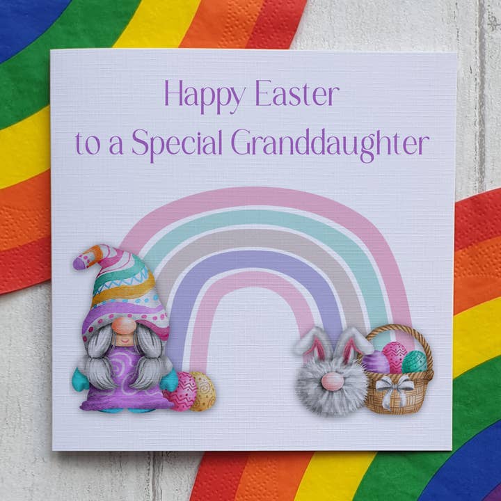 Easter Card for Granddaughter - Rainbow Gonk for wholesale by TM Giftware