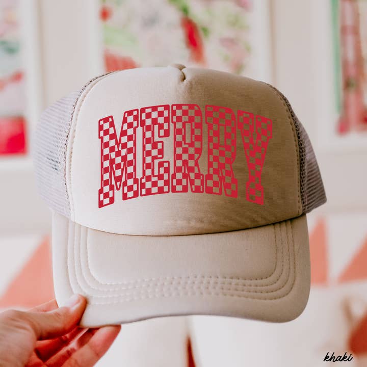 Chloe Vs Tank - Wholesale Trucker Hat - Women's - Checkered Merry Trucker Hat *8 Colors1