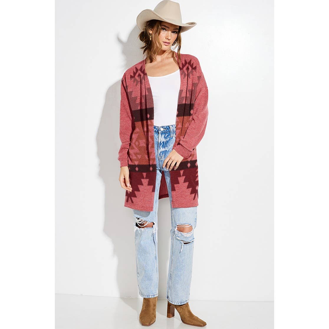 Phil Love - Wholesale Cardigan - Women's - Aztec print Loose fit long sleeve Knit cardigan8