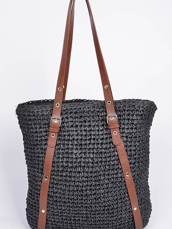 Bolso de cesta tipo paja con correa de cuero para venta al por mayor de Shop Neighbors