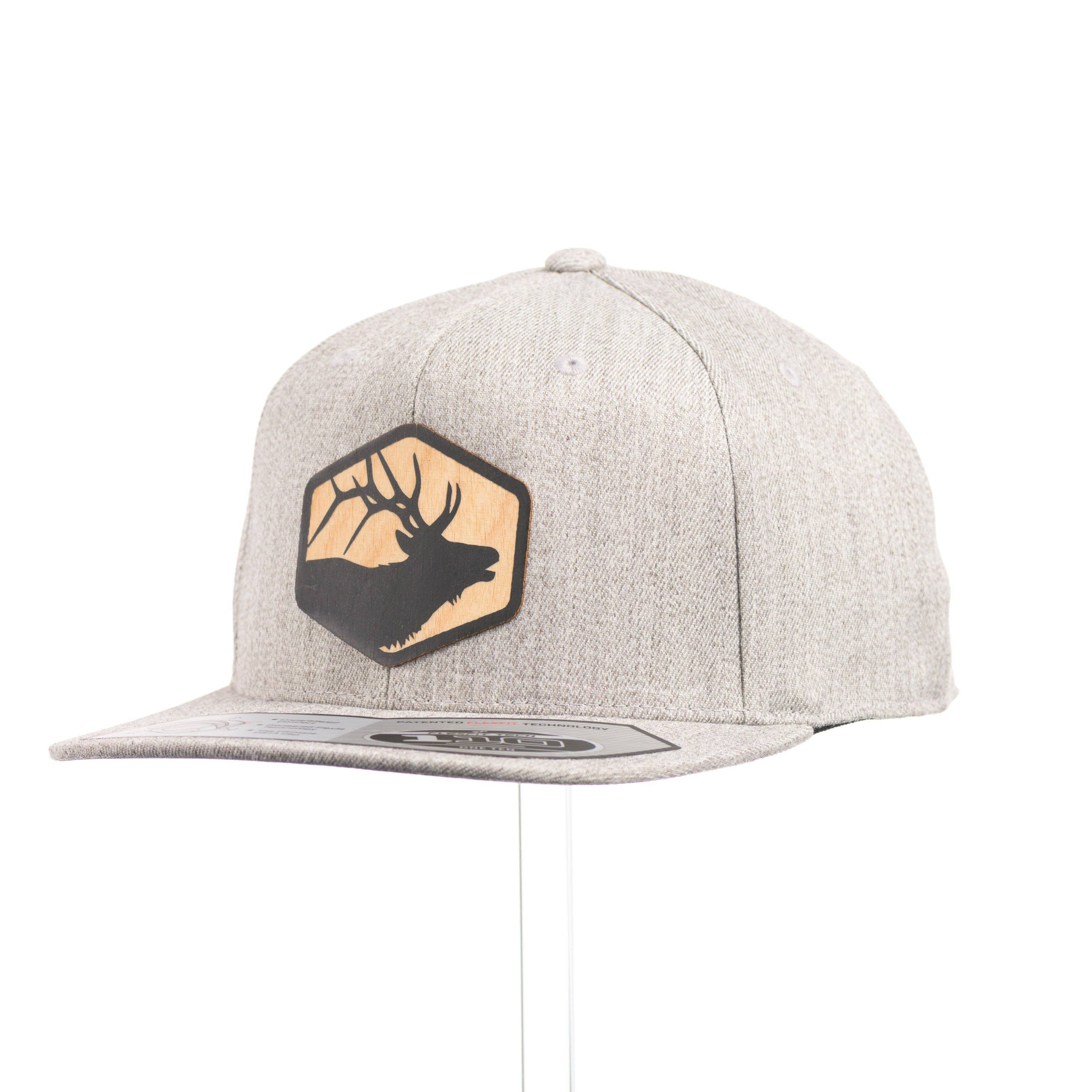 Last Best Supply Co - Wholesale Flat Brim Cap - Unisex - Elk Silhouette Flexwood Heather Grey Flat Bill Hat1
