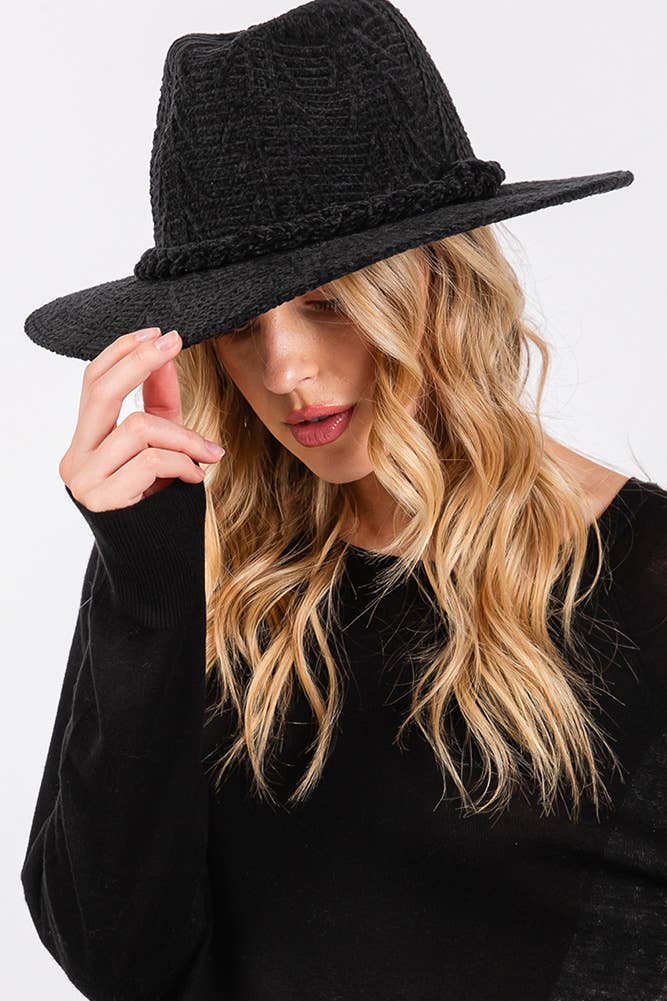 Hana - Vente Chapeau en feutre - femme - Fedora d'hiver à motif chenille et bande tressée9