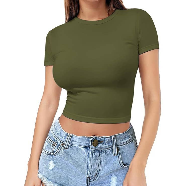 Rosa Clothing - Wholesale T-Shirt - Women's - Classic Fitted Short Sleeve Crop T-Shirt 11 Colors3
