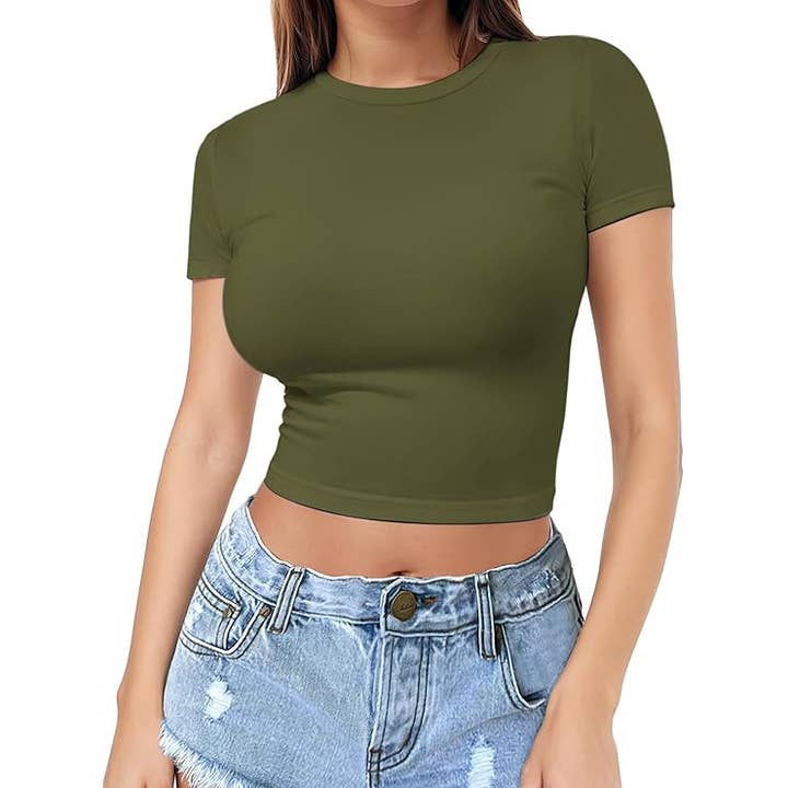 Rosa Clothing - Wholesale T-Shirt - Women's - Classic Fitted Short Sleeve Crop T-Shirt 11 Colors3