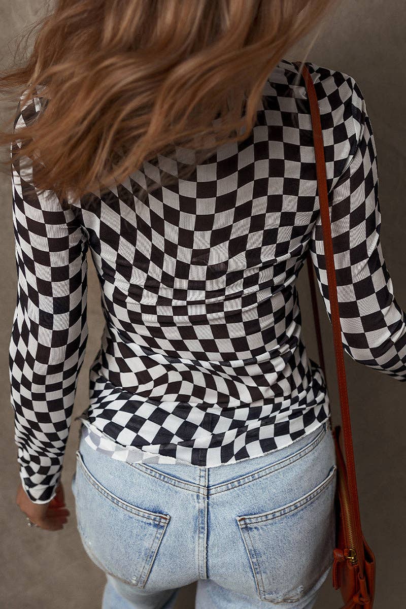 Mccolin – wholesale Knit top – Women's – Checkered Long-Sleeve Shirt3