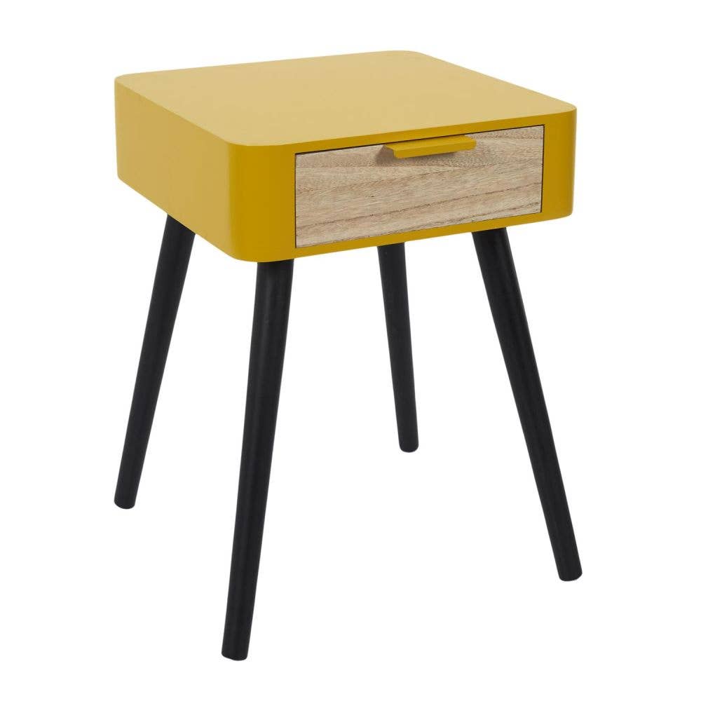 Housse De Rêve - Wholesale Bedroom Furniture - Mustard yellow wooden bedside table with 1 drawer4