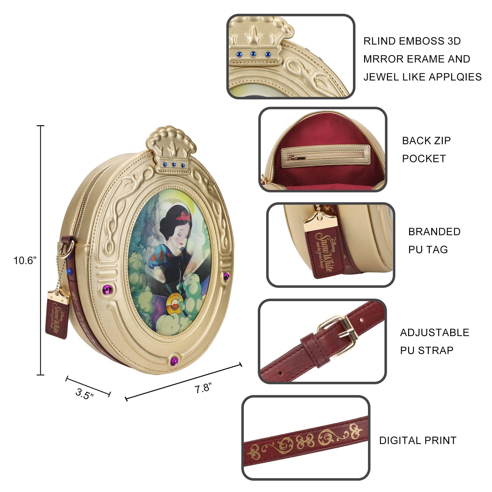 Bioworld Merchandising - Wholesale Crossbody Bag - Women's - Disney's Snow White Magic Mirror 3D Crossbody Novelty Bag5