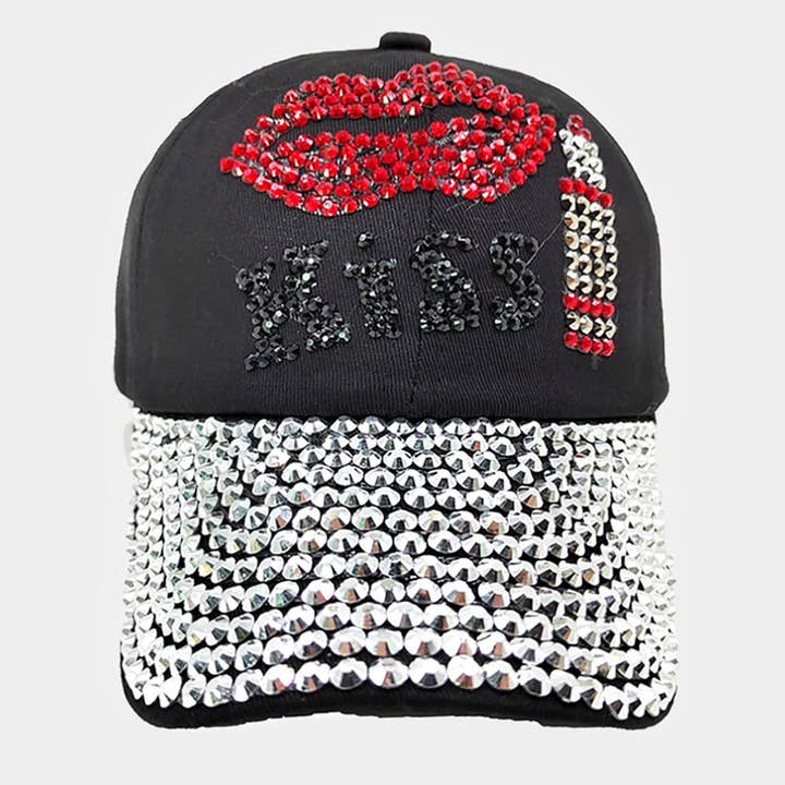 Sensibling Corp. - Wholesale Baseball Cap - Women's - Bling Lips 'Kiss' Message Baseball Cap