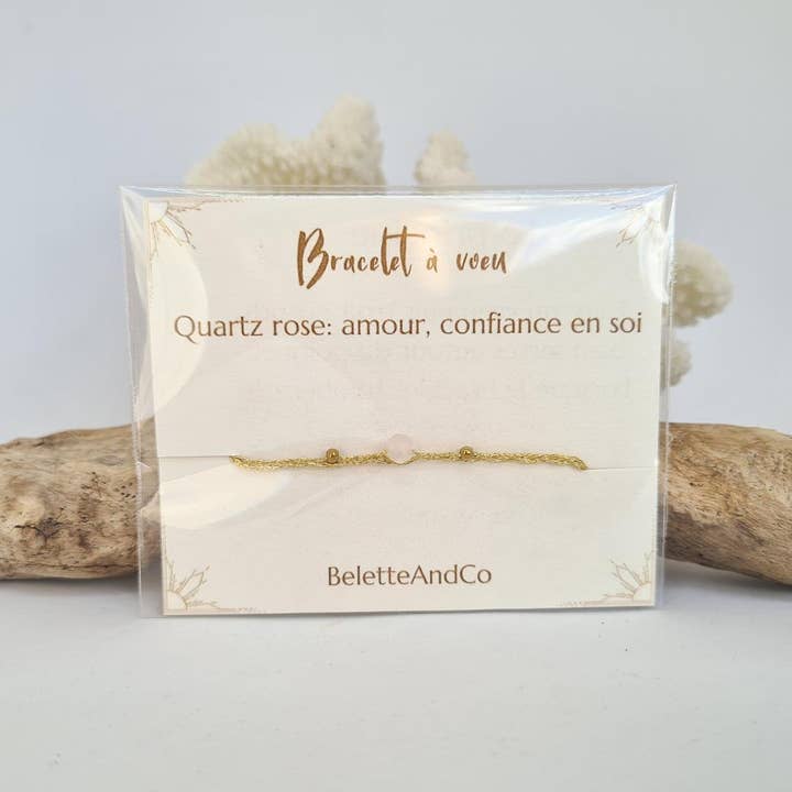 Lyserød kvarts ønskearmbånd - guldtråde for engroshandel hos BeletteAndCo