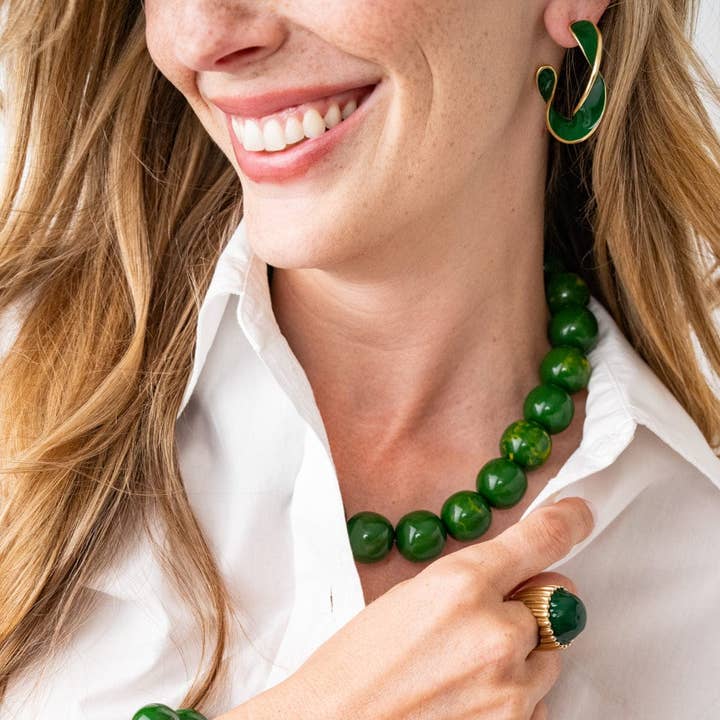 INK + ALLOY - Wholesale Hoop Earrings - Vanessa Twisted Enamel Hoop Green Wholesale1