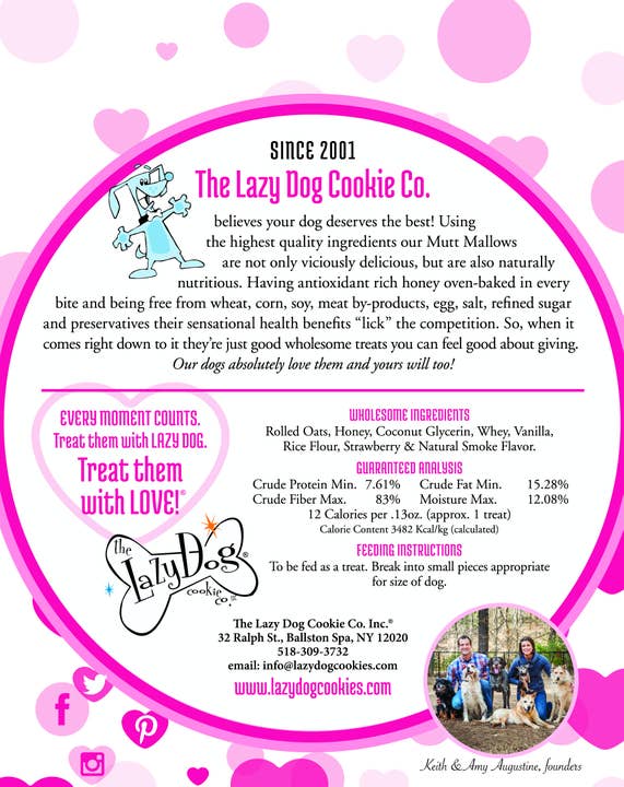 Pet Palette Distribution - Wholesale Pet Treats - Dog - Lazy Dog Mutt Mallows Strawberry Smoochies Dog Treat 5oz1