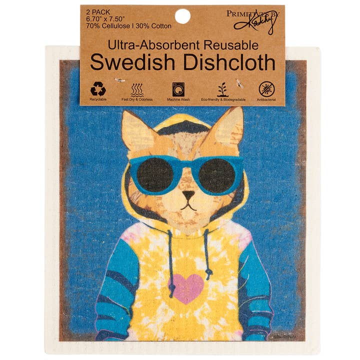 Primitives by Kathy - Wholesale Tea Towel - Cats Swedish Dishcloth Set2