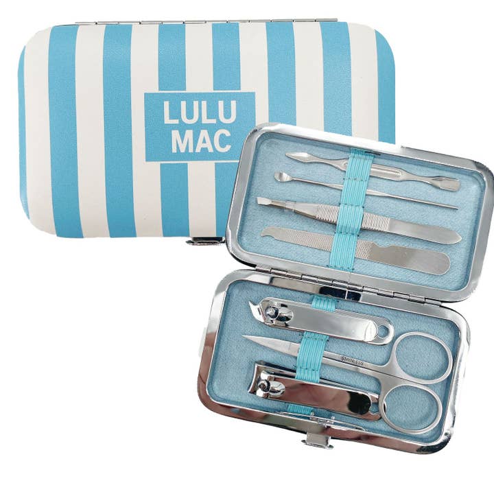 MCST- Blue Stripe Darby Manicure Set for wholesale by Girlie Girl Originals