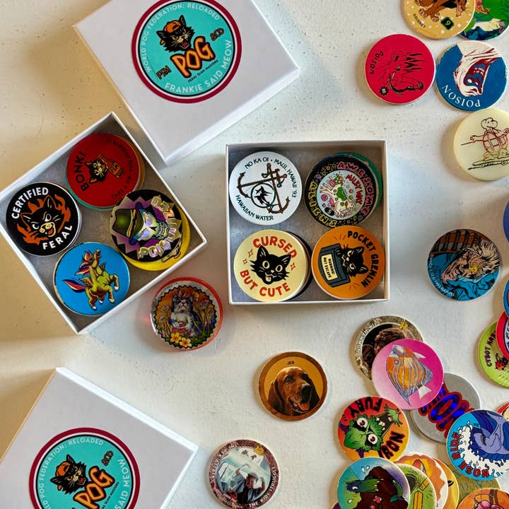 Frankie Said Meow POG Collection Box – Vintage 90’s Milk Caps + Exclusive FSM Chaos for wholesale by Frankie Said Meow