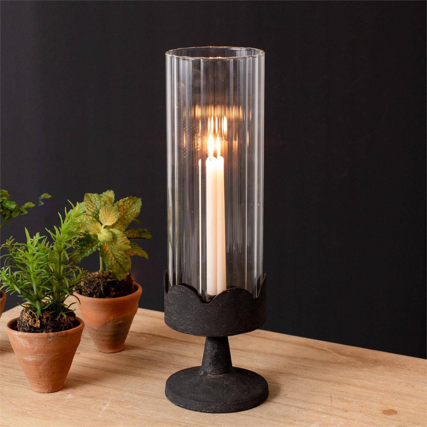 Audrey's Home & Gift - Wholesale Candle Holder - Candle Holder - Dark Pedestal Base, Glass Cylinder (Pk/02)1