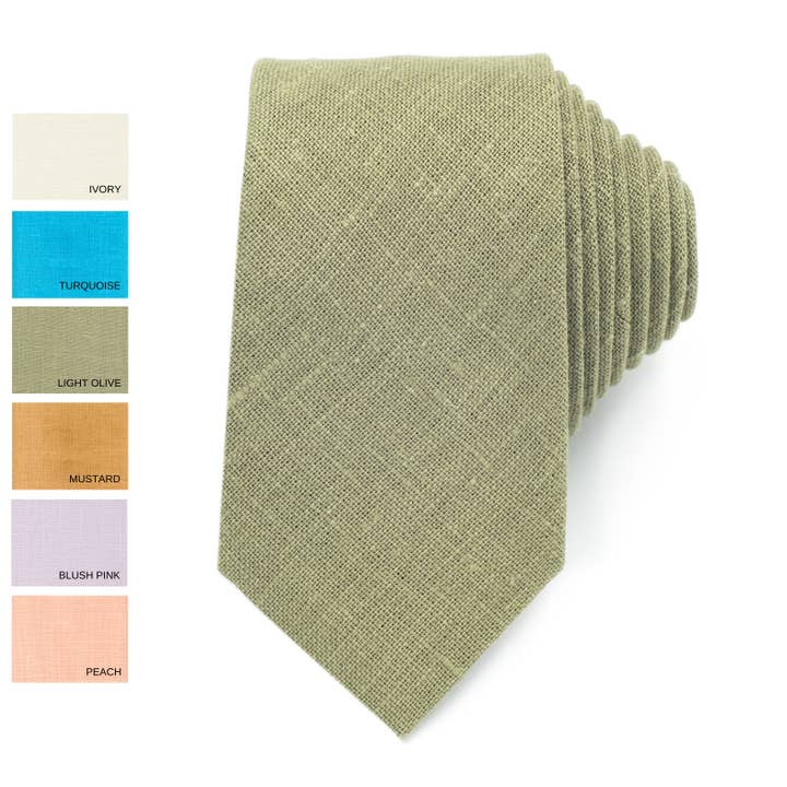 Regular Linen Tie Light Olive for Him for wholesale by DucksnFoxes