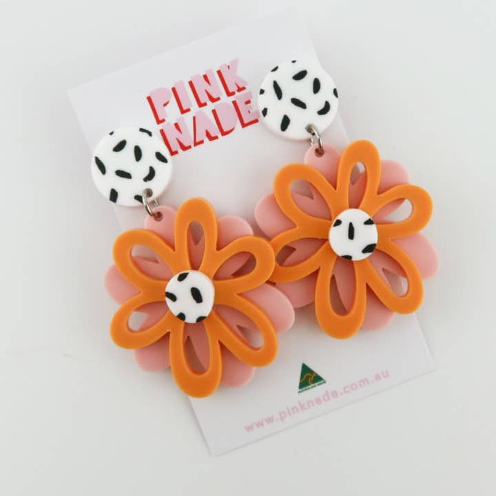 Dahlia Pink / Golden Yellow / Spot Dangle Earrings for wholesale by Pink Nade