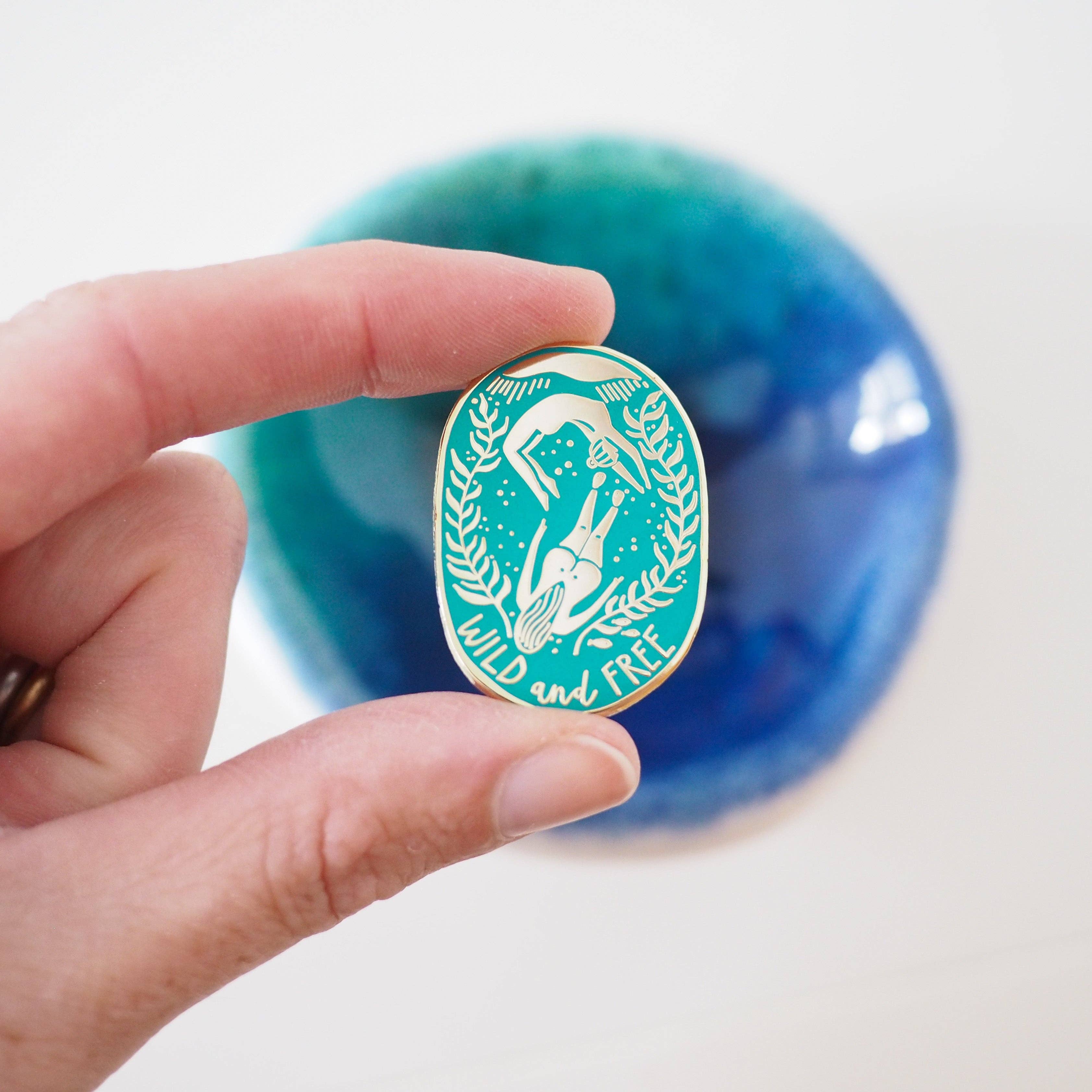 The Black Pug Press – wholesale Lapel pin/button – Wild Swimming Enamel Pin1