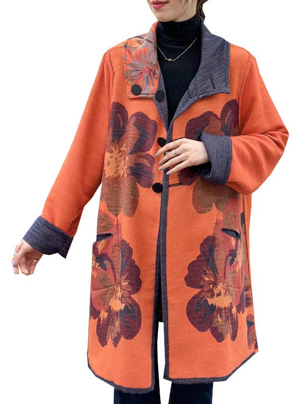 Orange / Navy Reversible Coat – Flower Collection for wholesale by Winding River