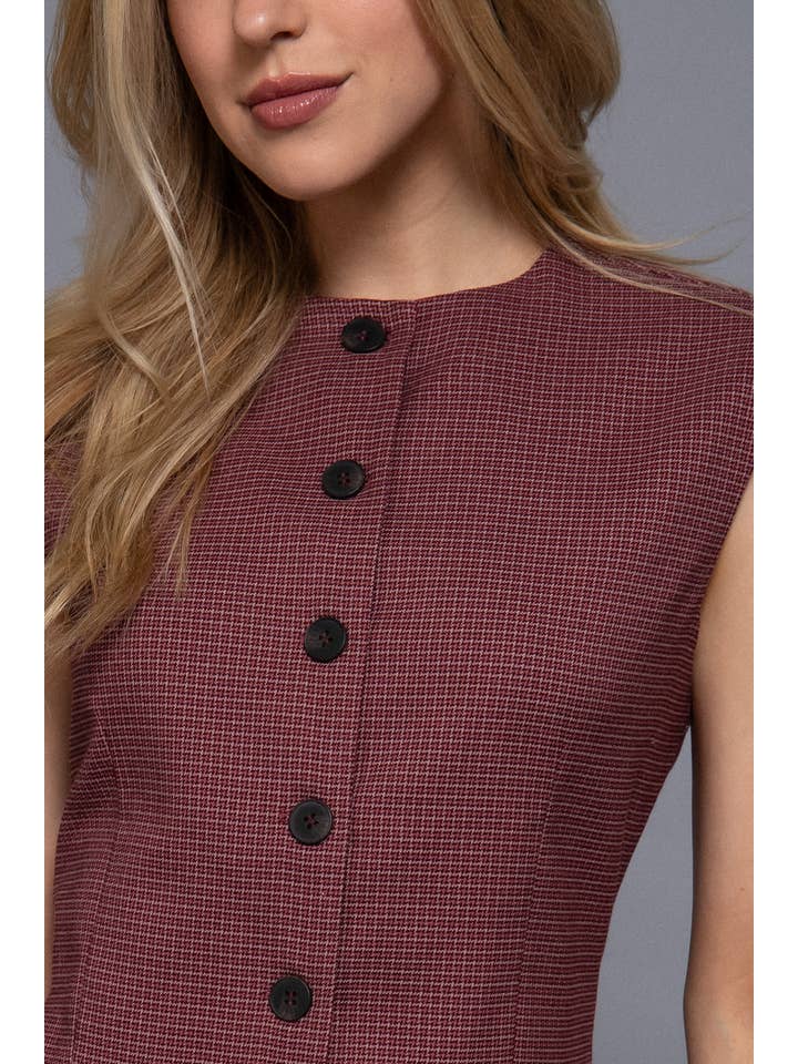 Active Basic | Active USA - Wholesale Suit Vest - Women's - Sleeveless Crew Neck Front Button Down Checked Vest7