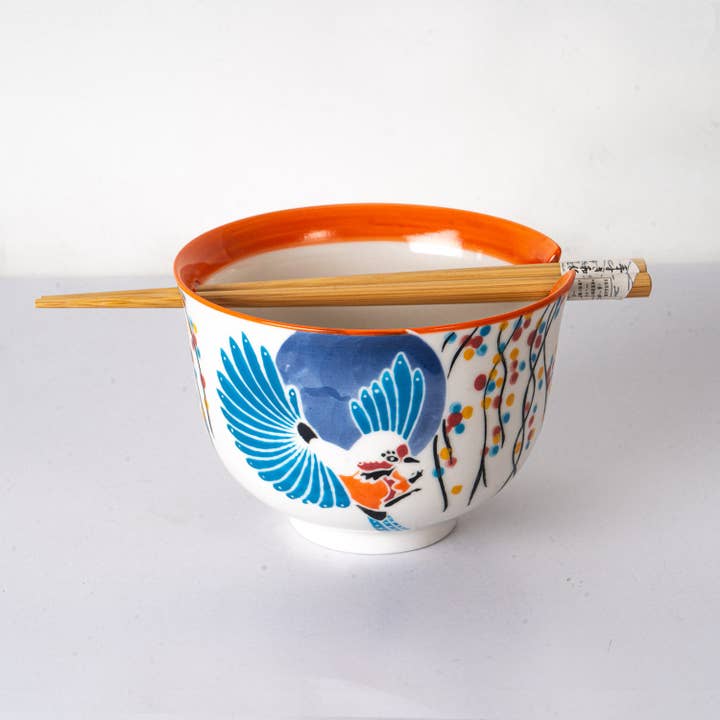 Urban Tokyo - Wholesale Bowl - 18oz 5"D Donburi Bowl With Chopsticks Set Mejiro Bird Ume (4/16)