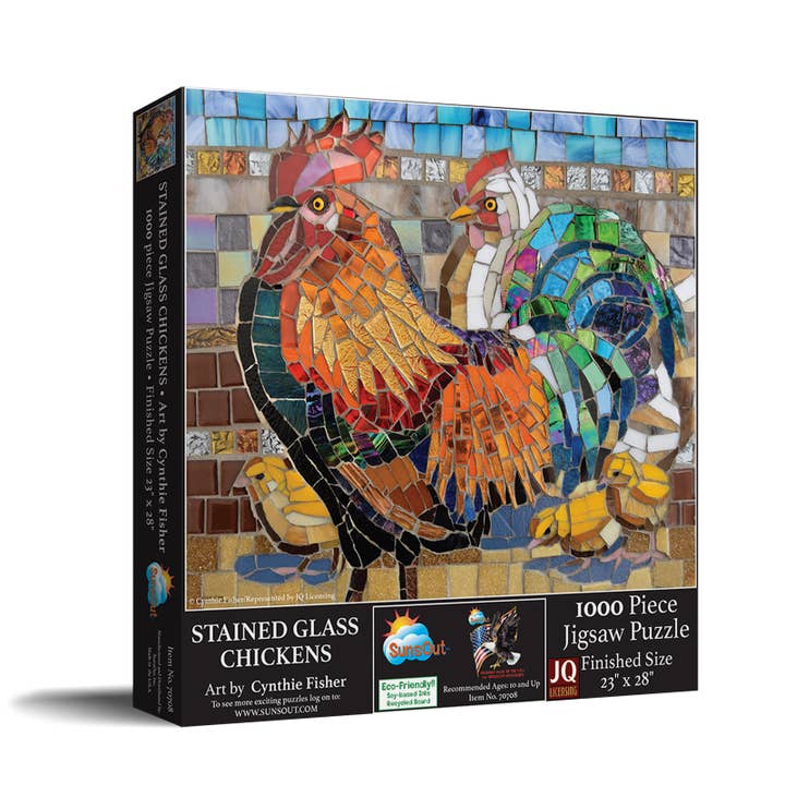 SunsOut - Vente Puzzle – adulte - Puzzle 5316 Poulets en vitrail de 1000 pièces1