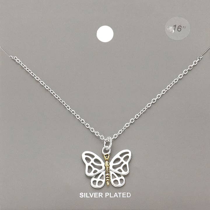Silver Plated Metal Butterfly Pendant Necklace for wholesale by Sensibling Corp.