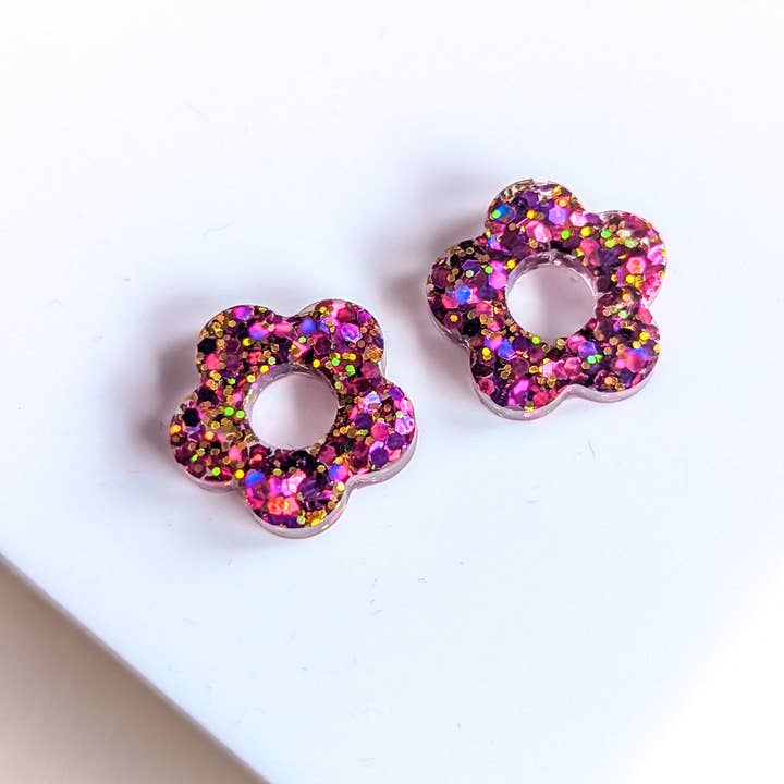 L'atelier Nounille - Wholesale Dangle Earrings - Flower earrings: purple, fuchsia, gold1