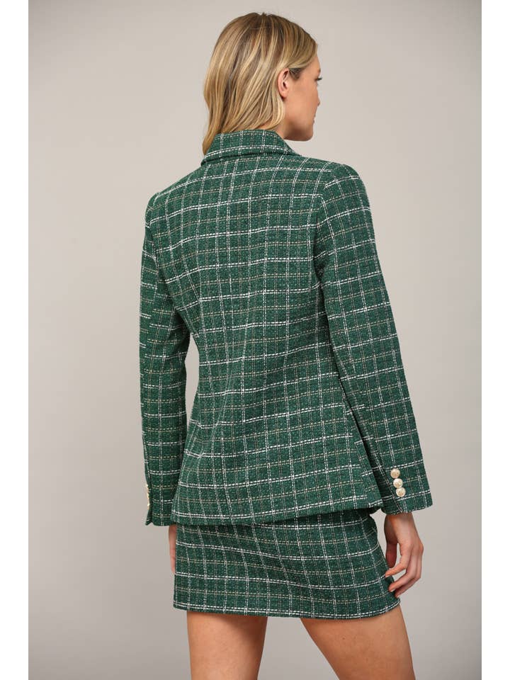 GREEN LUREX MIXED TWEED DOUBLE BREATED BLAZER FJ70076 for wholesale on Faire