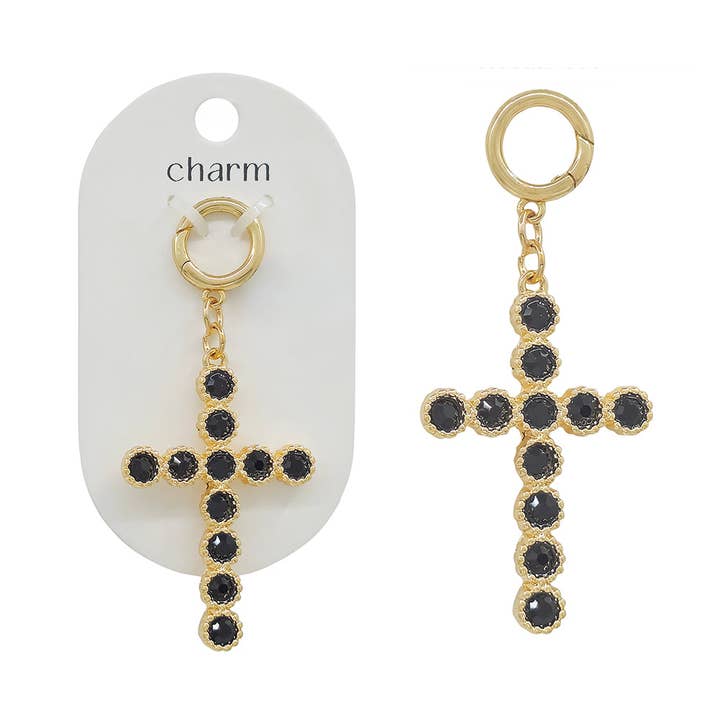 Black Crystal Cross Scarf Necklace Attachment for wholesale by What's Hot