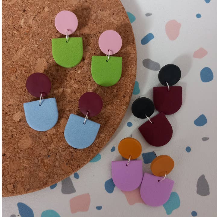 Block colour polymer clay arch earrings for wholesale by House of Hetty
