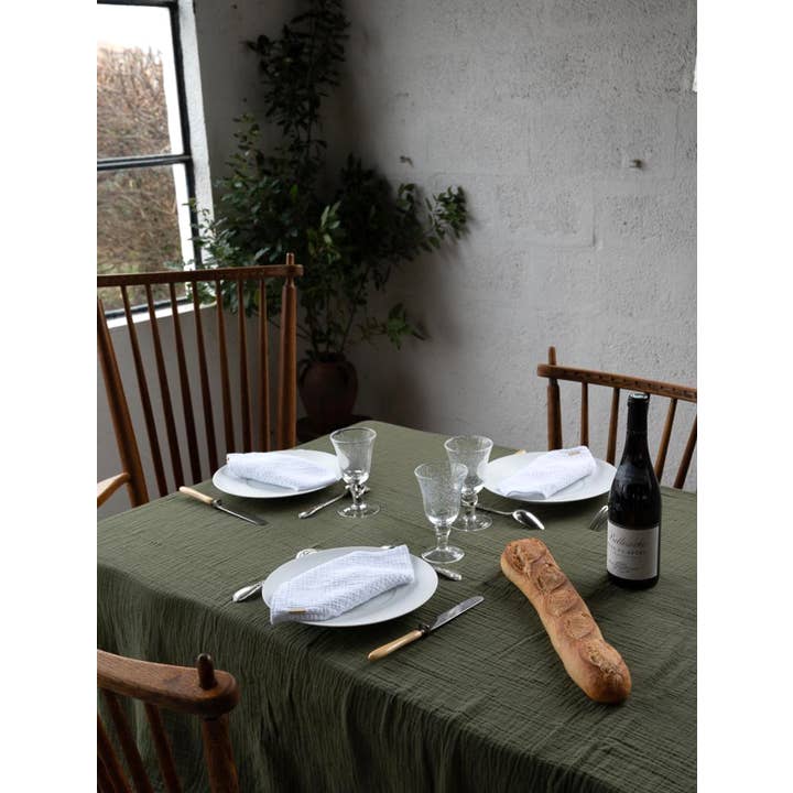 Les Pensionnaires - Wholesale Tablecloth - Double gauze cotton tablecloth in caper green3