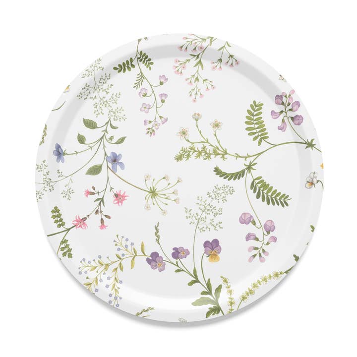 Fête des Fleurs Blanc Cassé/Vert Plateau Rond pour la vente par Arvidssons Textil