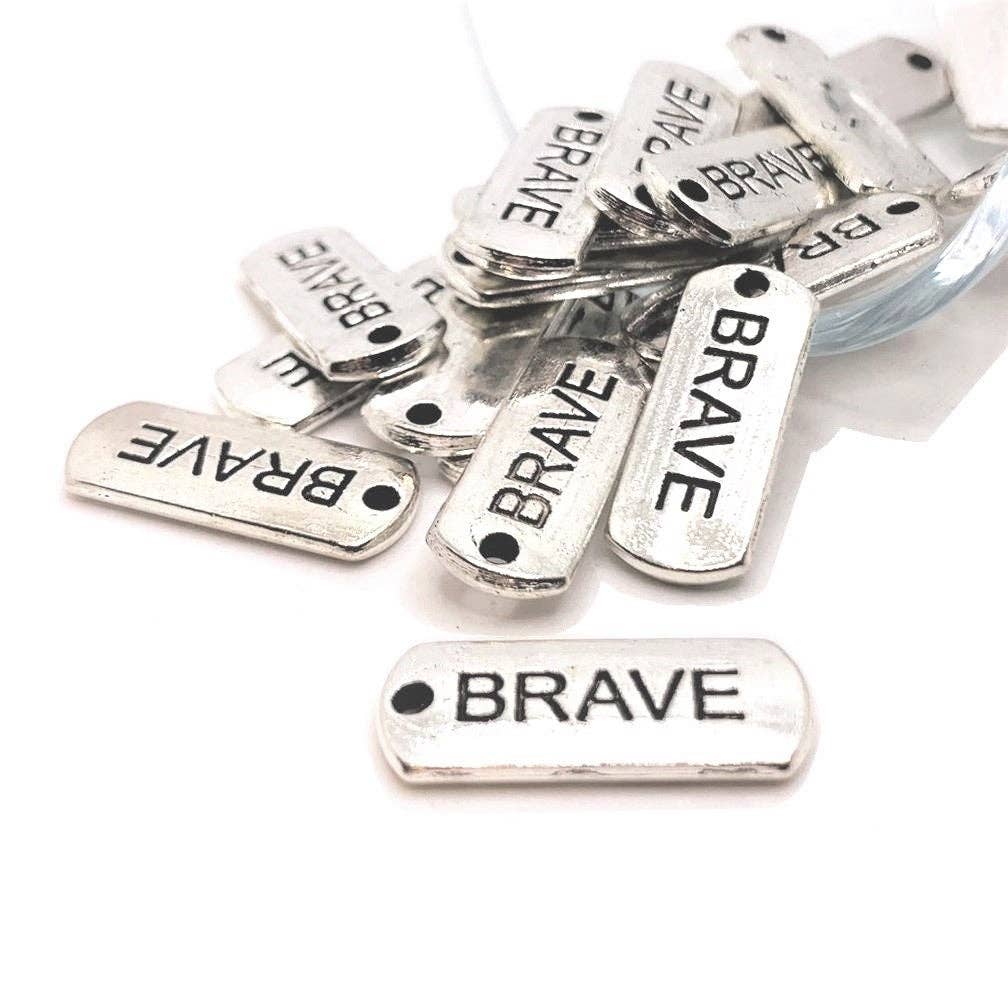 Guerrilla Charm - Wholesale Individual Charm/Pendant - Silver Brave Word Bar Tag Charms, 8x21mm0