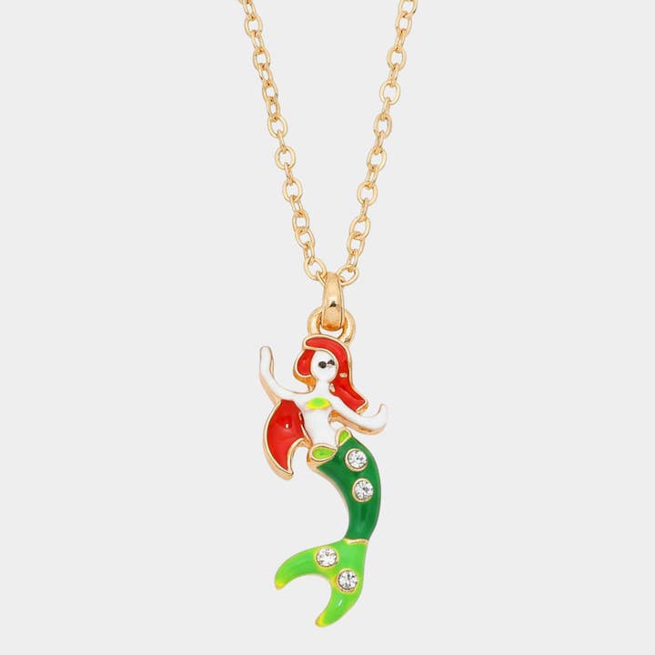 Crystal Enamel Mermaid Pendant Necklace for wholesale by Sensibling Corp.