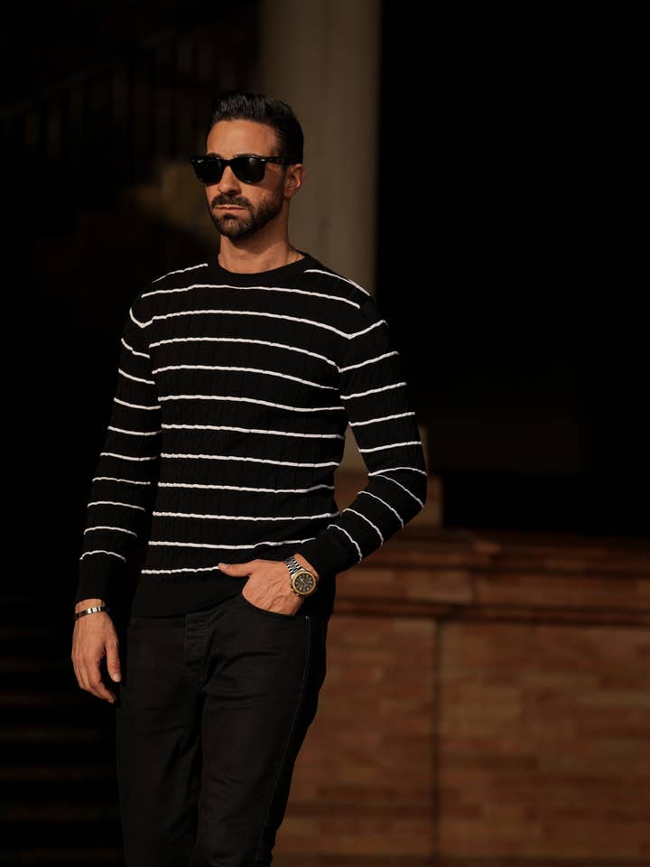 DONATO - Wholesale Sweatshirt - Men's - RAYAS BLACK&WHITE3