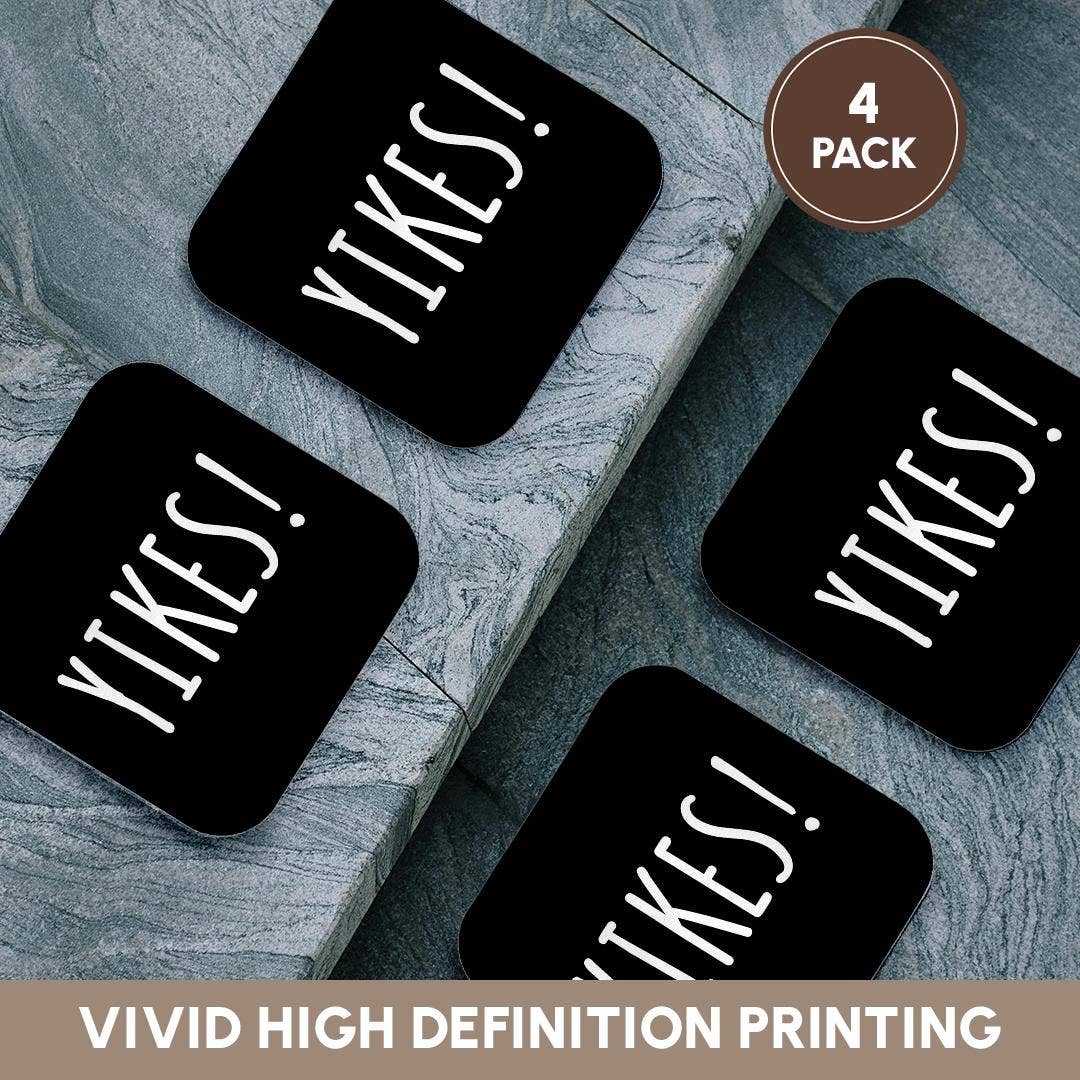 3dRose - Wholesale Coasters - 3dRose, Yikes. Bold white letters on a solid black background., Coaster12