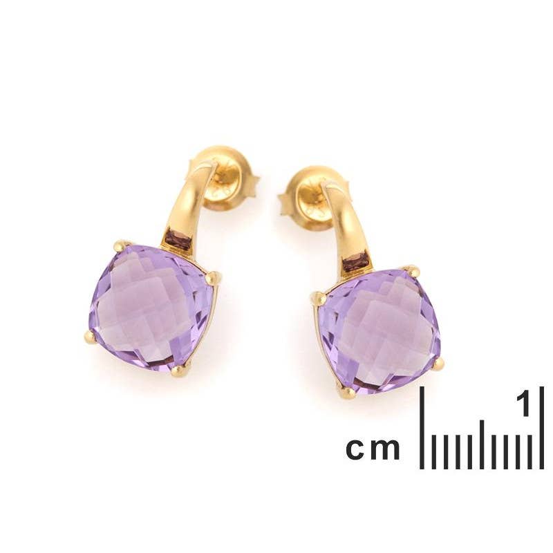 Violet Boucles d'oreilles pendantes améthyste violette, argent doré en vente sur Faire1