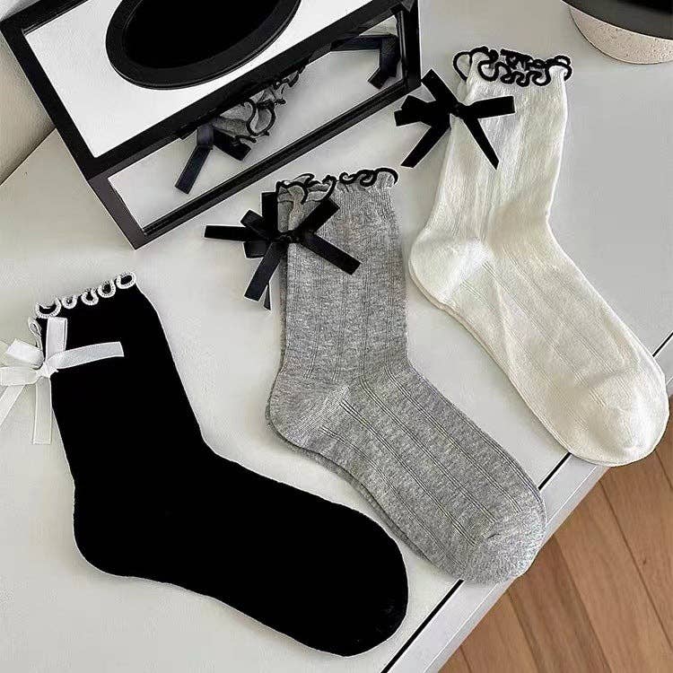 Sweetkama – wholesale Socks – Women's – Ladies Bowknot Color Block Knit Socks SKAS500186