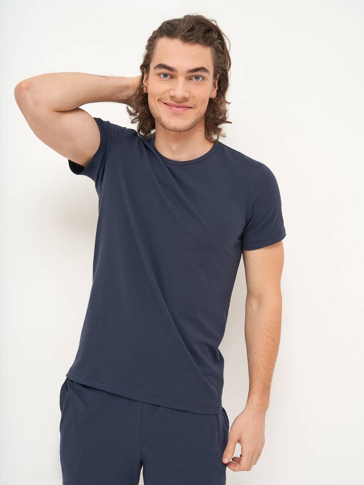 Set Pigiama da Uomo in Cotone Organico a Maniche Corte per la vendita all'ingrosso da parte di linenease