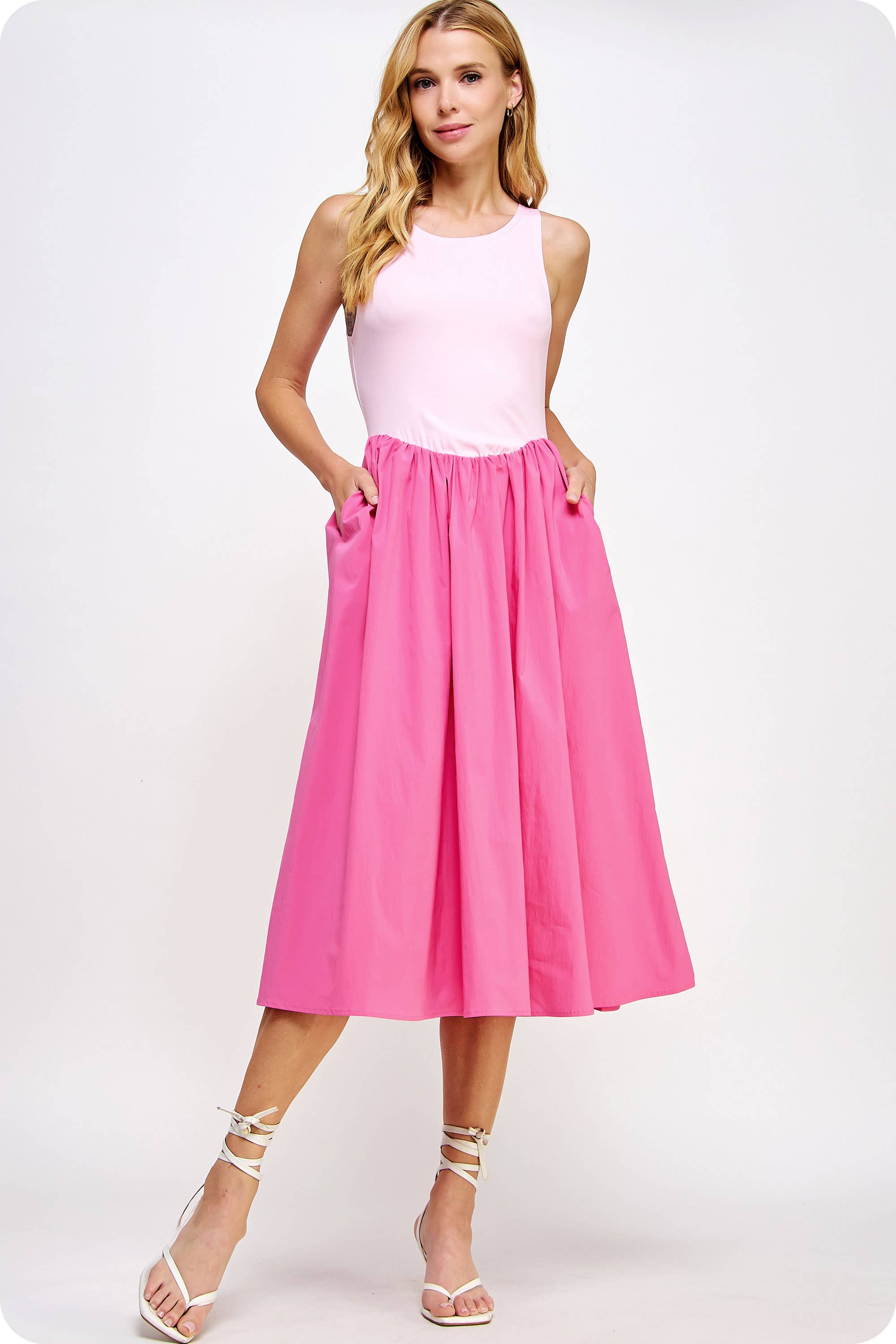 Strut & Bolt - Wholesale Dress - Women's - Knit Contrast Poplin Long Dress21